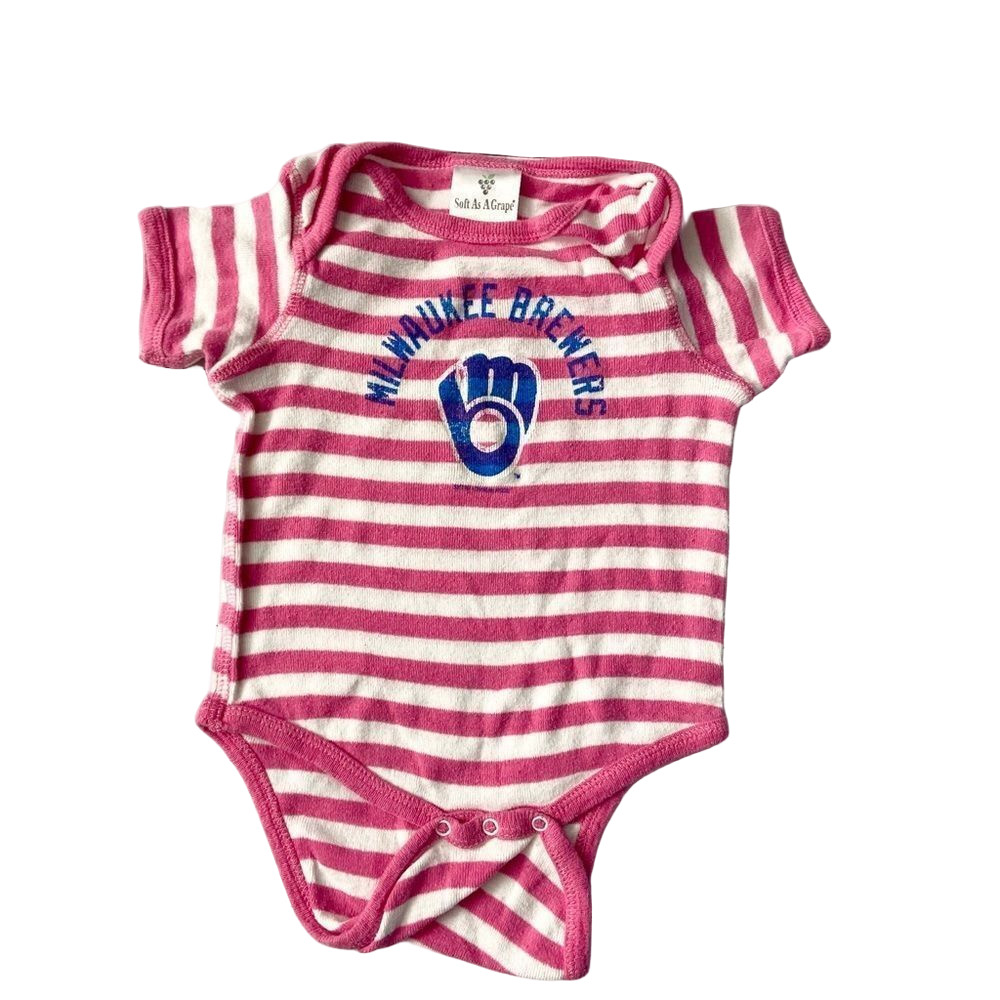 🍭6/$30 Milwaukee Brewers Striped Baseball Short Sleeve Onesie for Baby Girl 6m